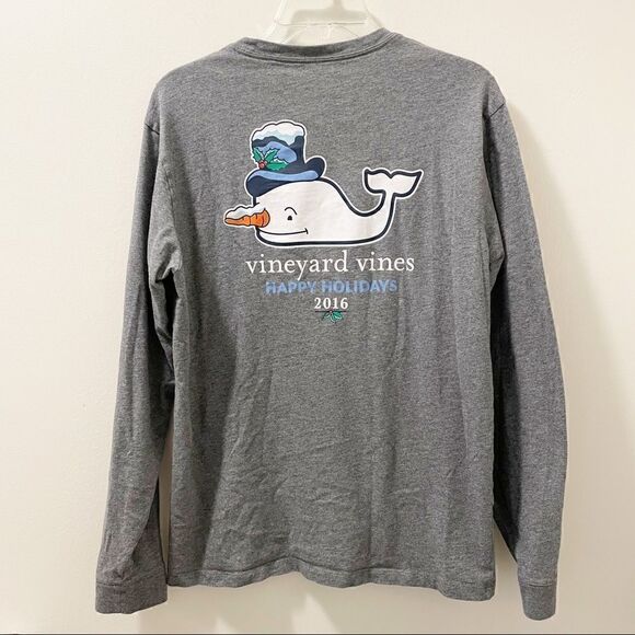 Vineyard Vines Long-Sleeve Snowman Whale 2016 Pocket T-Shirt - Size Small - Picture 1 of 7